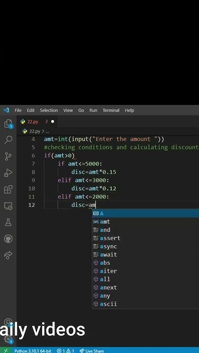 Python Program to Calculate Discount based on the sales #shorts #python ...
