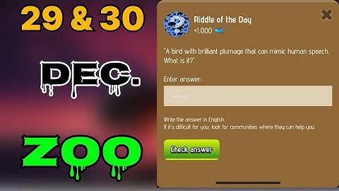 Zoo riddle of the day 29 & 30 December | Riddle of the day Zoo today | riddle of the day zoo | #zoo