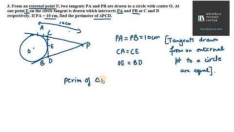 3. From an external point P, two tangents PA and PB are drawn to a circle with centre O. At one
