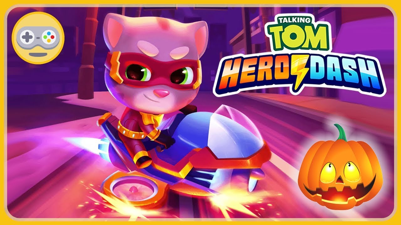 Говорящий Том погоня героев - Хэллоуин и гонки на реактивных гиро мотоциклах. Обновление игры