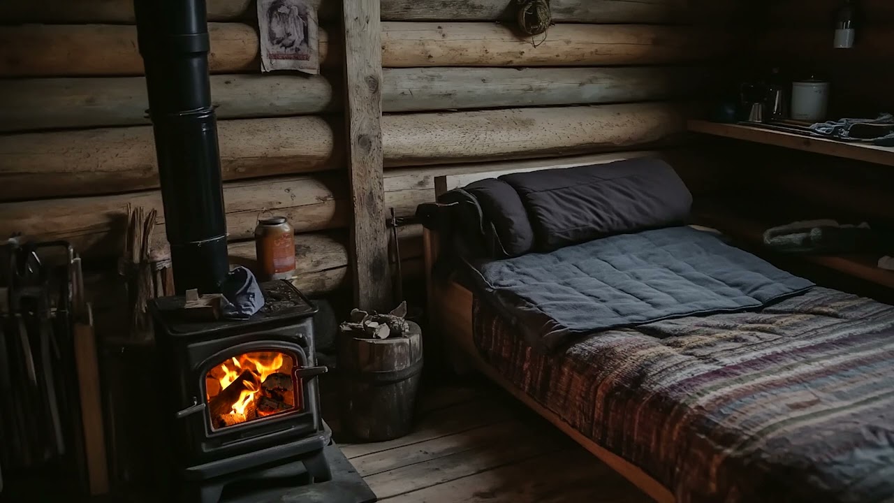 Sleep Peacefully in a Warm Cabin | Fireplace Crackles and Blizzard Winds for Deep Relaxation