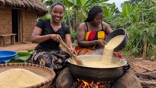 Cooking Nigerian 🇳🇬 Authentic Garri In My African Ugandan 🇺🇬 Village with My African Beauty .