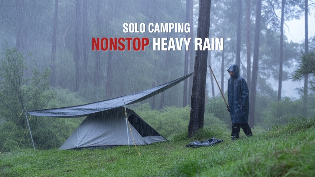 SOLO CAMPING HEAVY RAIN - HIKING IN LONG HEAVY RAIN NON STOP - ASMR ...
