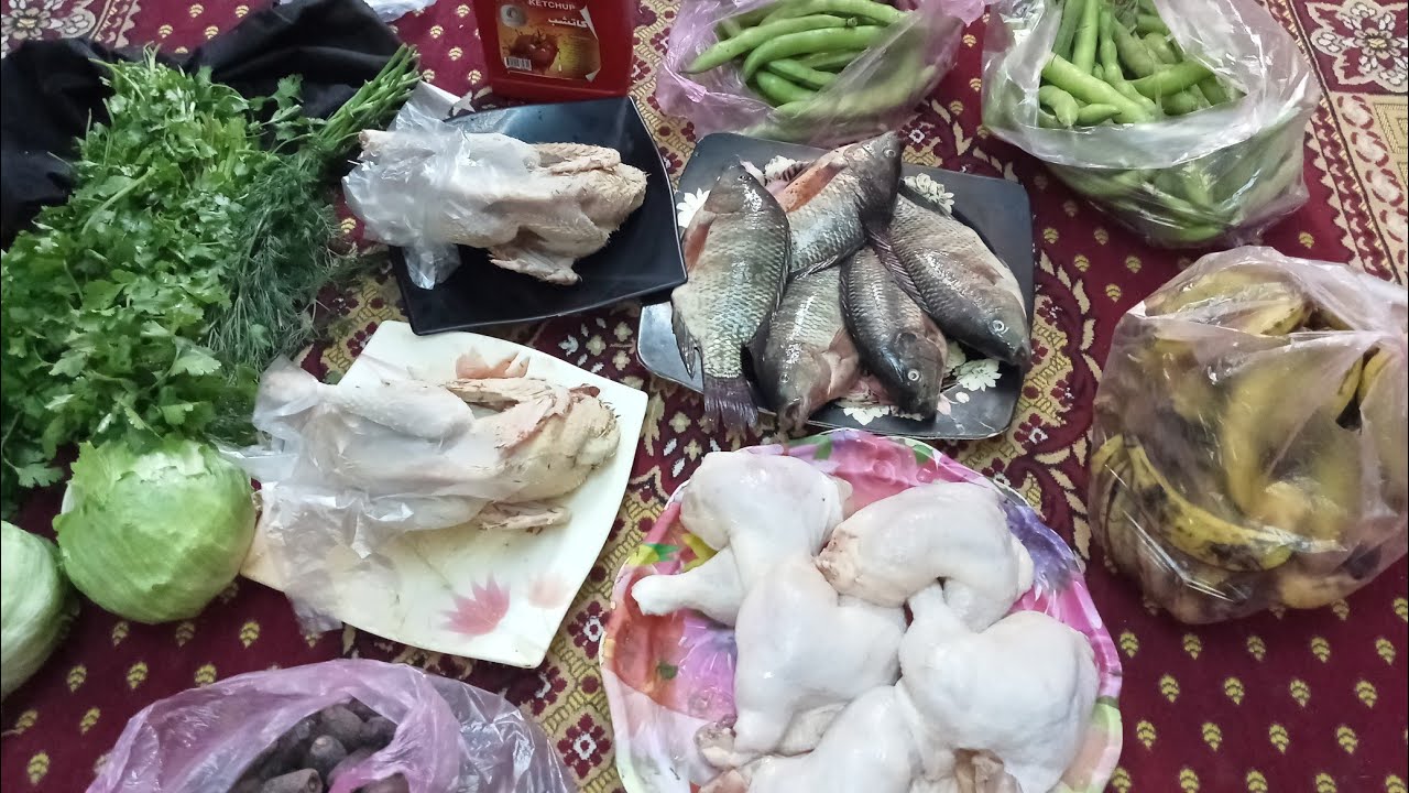 مشتريات الاسبوع بالاسعار الدواجن البانيه الديوك البلدي البط الاجنحه الهياكل للاسماك بانواعها الفاكهه
