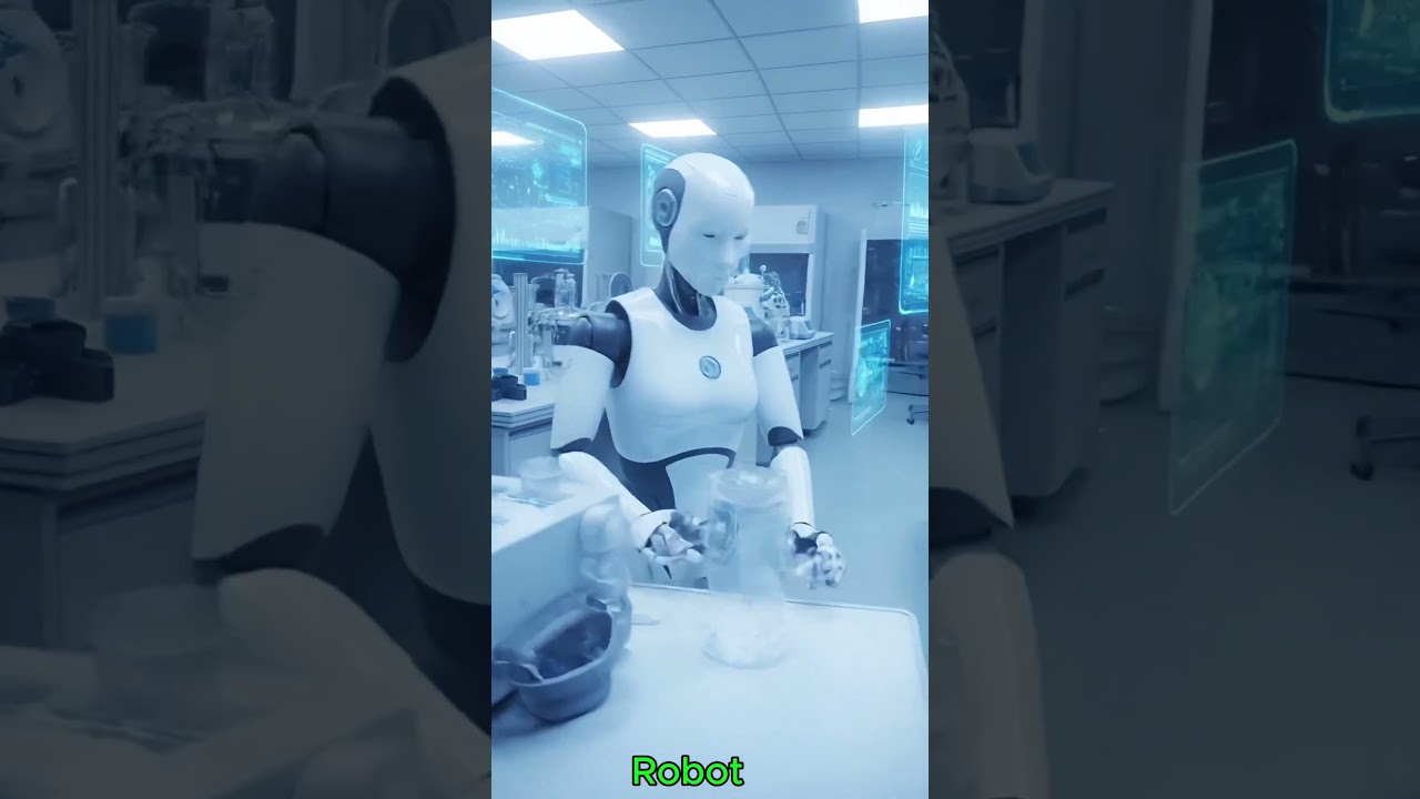 Robot Scientist in a Cleanroom, Robot Scientist Working in a High-Tech Cleanroom | AI & Robotics