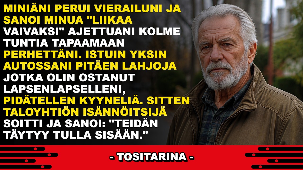 Istuin autossani Oulussa, syntymäpäivälahja sylissäni, kun puhelimeeni kilahti viesti miniältäni: ”Älä tule tänään. Se on nyt liikaa vaivaa.” En kääntänyt autoa takaisin. Jokin sanavalinnassa oli...