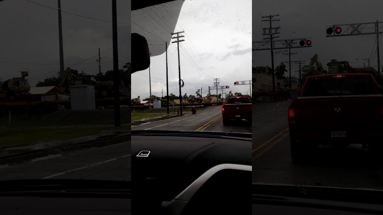 Train with military vehicles passing through Sulphur, LA June 29, 2017