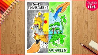 5 June World Environment Day Drawing || Save Environment || Go Green poster Making - step by step