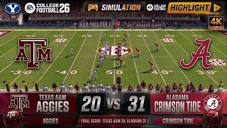 Madden NFL 26 Gameplay New Texas A&M Aggies vs Alabama Crimson Tide 20-31 | HIGHLIGHT | EPIC SHOWDOW
