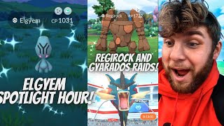 ✨Elgyem Spotlight Hour In Pokemon Go! Regirock and Mega Gyarados Raids!✨