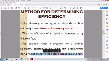Efficiency of an Algorithm, Method for determining the Efficiency and Space – Time Tradeoff.
