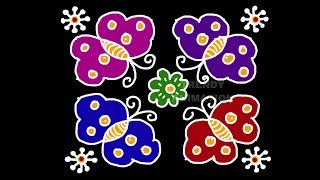 Gorgeous and easy butterfly rangoli design 8*8dots with colors | Latest  butterfly rangoli |