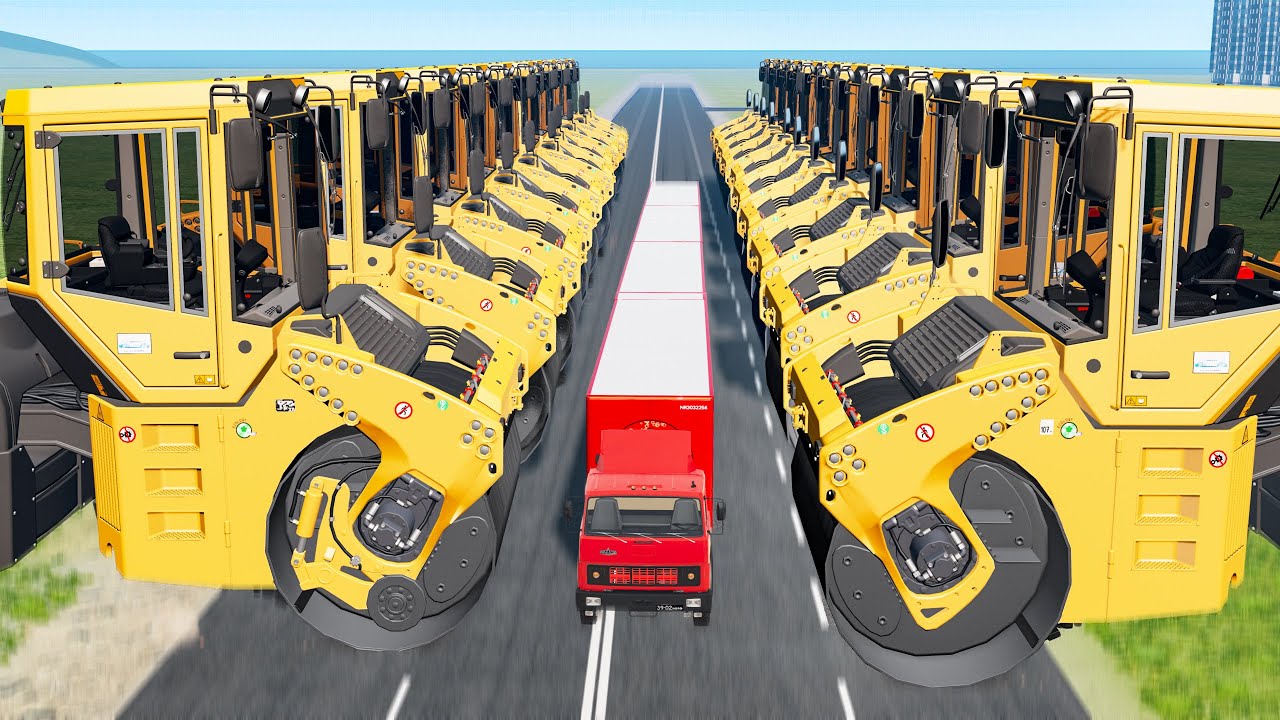 Converging Giant Road Rollers - Is it possible to pass? - Beamng drive ...
