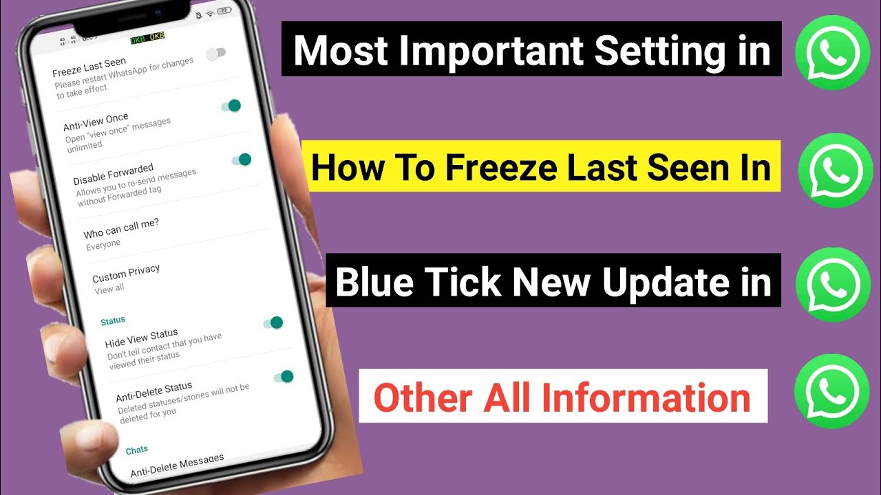 YO GB FM Whatsapp Most Important Setting || How To Freeze Whatsapp Last Seen | Blue Tick New Update