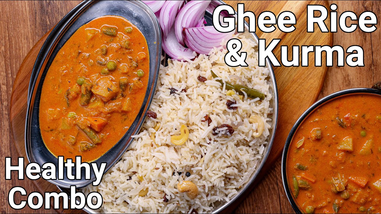 Ghee Rice & Red Coloured Veg Kurma Combo Meal Recipe - Wedding Catering Style | Nei Choru Kurma | Hebbar | Hebbars Kitchen