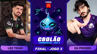 Thumbnail for (O CAMPEÃO) FINAL CBOLÃO - OS PRIMOS x LEC TEAM - Robo vs Guigo - CBOLAO 2023 - Jogo 3