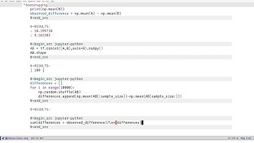 bootstrapping difference mean samples with emacs and python