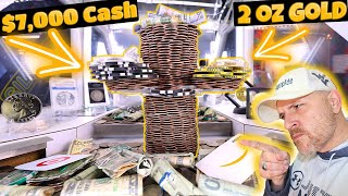 🤯You Have to 👀 See it to Believe It! $7,000 Cash & 2oz of Gold (Just on top) High Limit Coin Pusher
