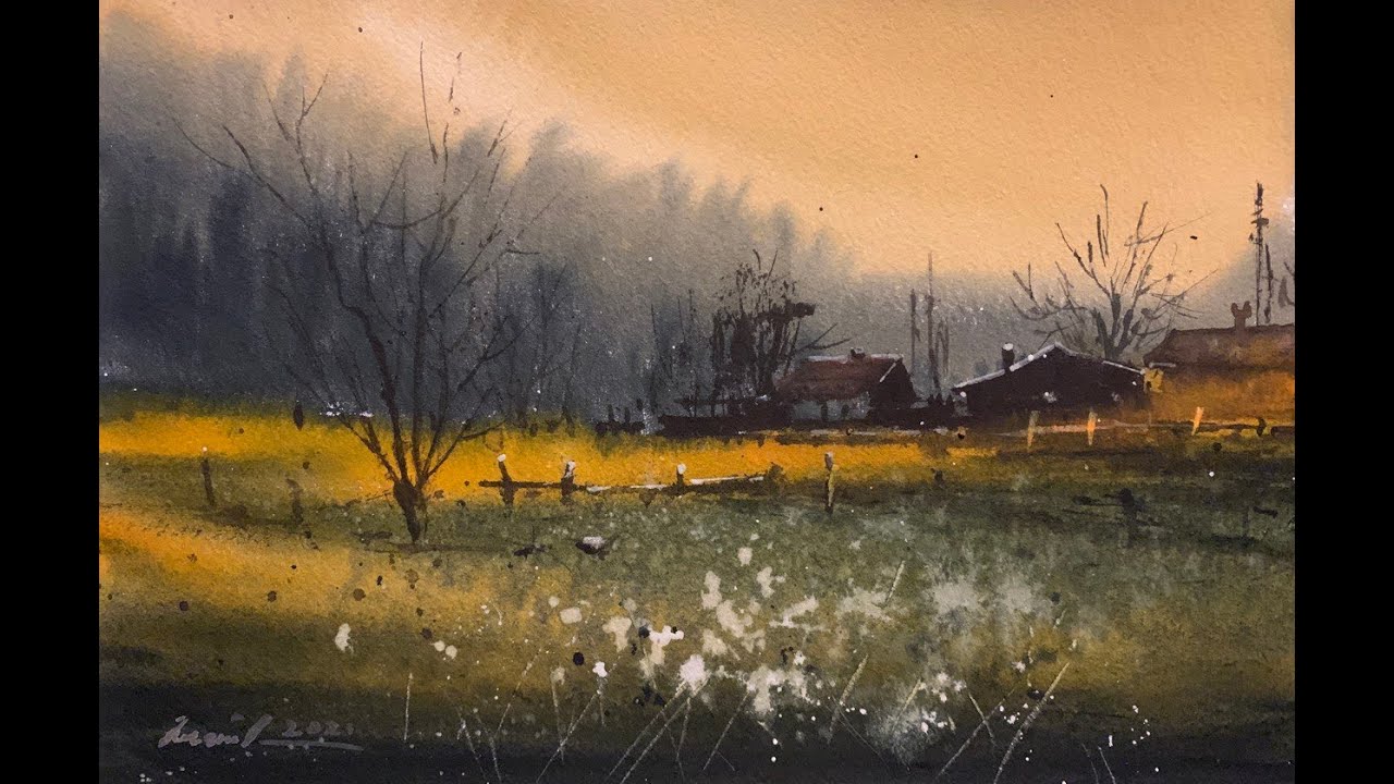 How to paint village scene in watercolor painting - YouTube