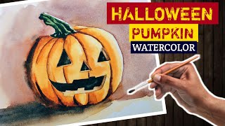 How to Draw Pumpkin Easy | Halloween Pumpkin Watercolor Painting