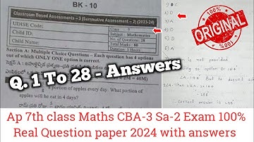 💯Ap 7th class Mathematics Sa2 real question paper 2024|7th CBA-3 Sa2 maths paper and answers 2024