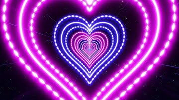 Love Heart Background Video(1-Hour No Sound)💗 Neon Lights Heart Tunnel Loop - VJ Loops, No Copyright