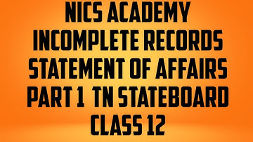 Incomplete Records Statement of affairs - Part 1 │TN StateBoard │Class 12