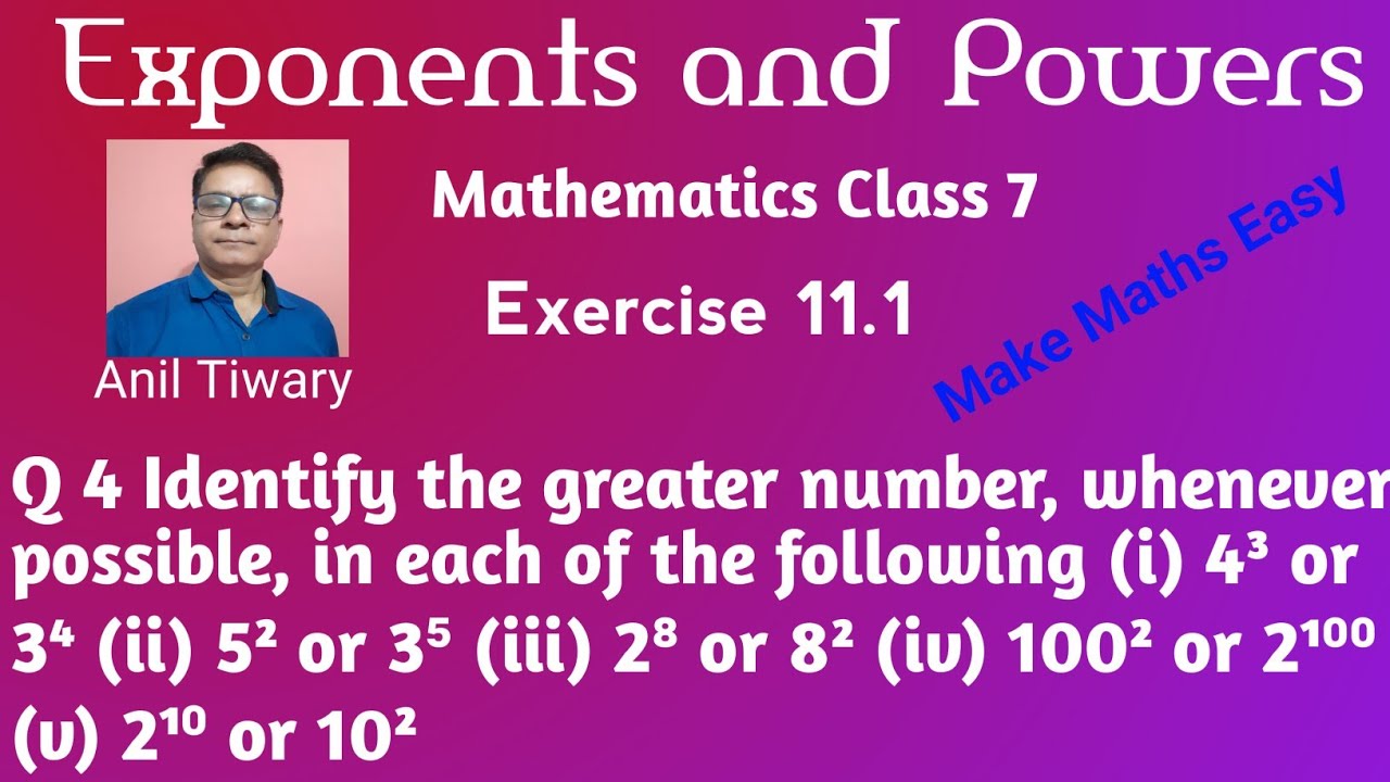 Maths Class 7 Exercise 11 1 Q 4 Chapter 11 Exponents And Powers Maths class 7 exercise 11 1 q 4 chapter 11 exponents and powers