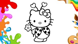 Hello Kitty Ladybug Drawing &amp; Coloring for Kids 🐞🎀 | Cute Cartoon Coloring Page