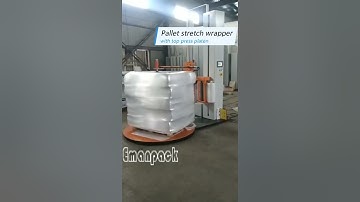 Pallet stretch wrapper with top press platen on independent mast