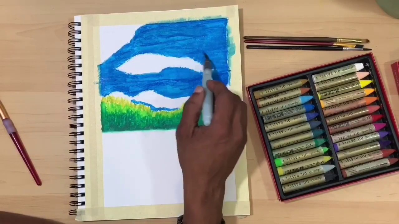 Painting with water-soluble oil pastels 🎨Landscape 