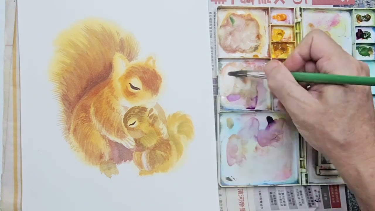 A warm hug:watercolor squirrel tutorial 溫暖的擁抱水彩畫松鼠教學