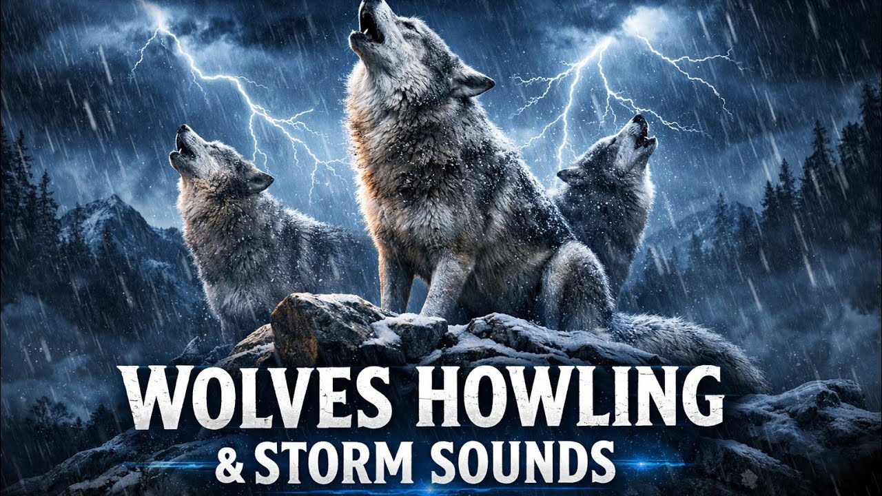 1 Hour of Wolves Howling & Storm Sounds 🌪️ | Ultimate Nature Atmosphere