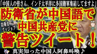 【防衛省が『中国語』で中国共産党に警告ツイート＆警告動画！】グッジョブ防衛省！インド太平洋に多国籍軍が集結している事実を中国語ツイートと動画で中国国民にお知らせ！真実を知った中国人各位が阿鼻叫喚！