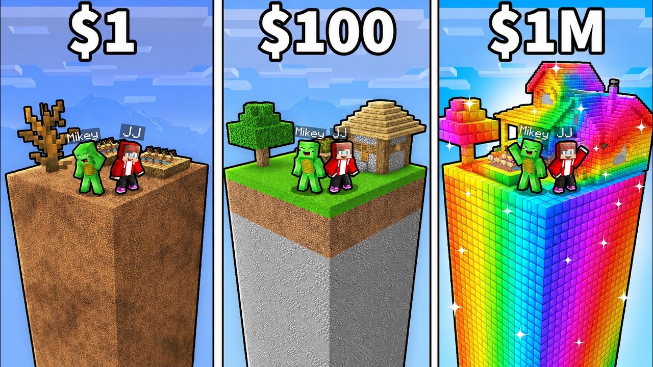 JJ and Mikey: From POOR to RICH Chunk in Minecraft! (Maizen)