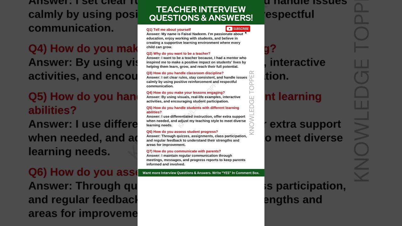 Teacher Interview Questions And Answers Teaching