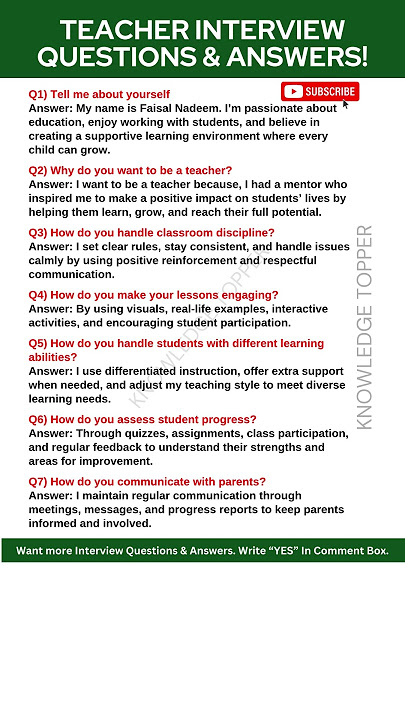 Teacher Interview Questions and Answers | Teaching interview Questions and  Answers