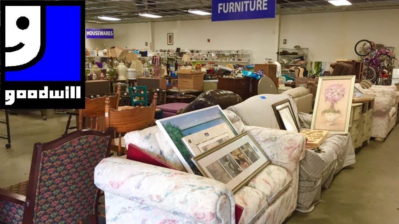 GOODWILL FURNITURE SOFAS ARMCHAIRS TABLES HOME DECOR SHOP WITH ME SHOPPING STORE WALK THROUGH