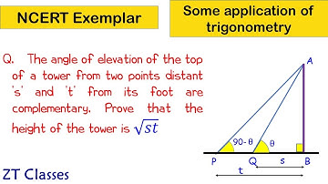 Angle of elevation of top of tower from two pointsts distant ‘s’ and ‘t’ from its foot are complemen