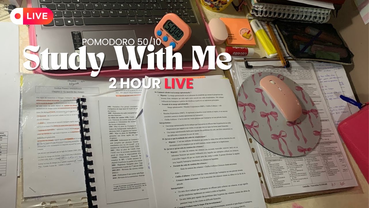 2 HOUR study with me 📚⛈️ real time- pomodoro timer 50/10 - YouTube