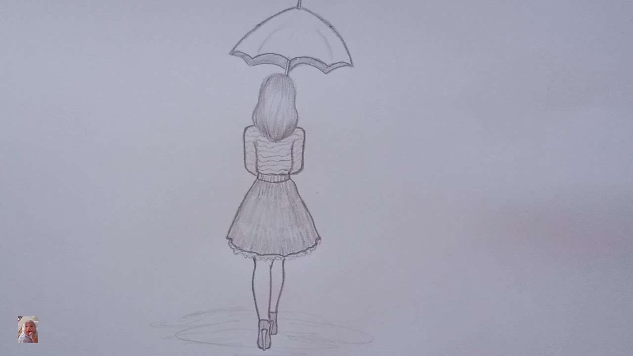 Vẽ cô gái che ô bằng bút chì - Drawing a girl covering an umbrella ...