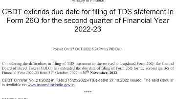 Breaking News | Extension of TDS Return Due date | Form 26Q