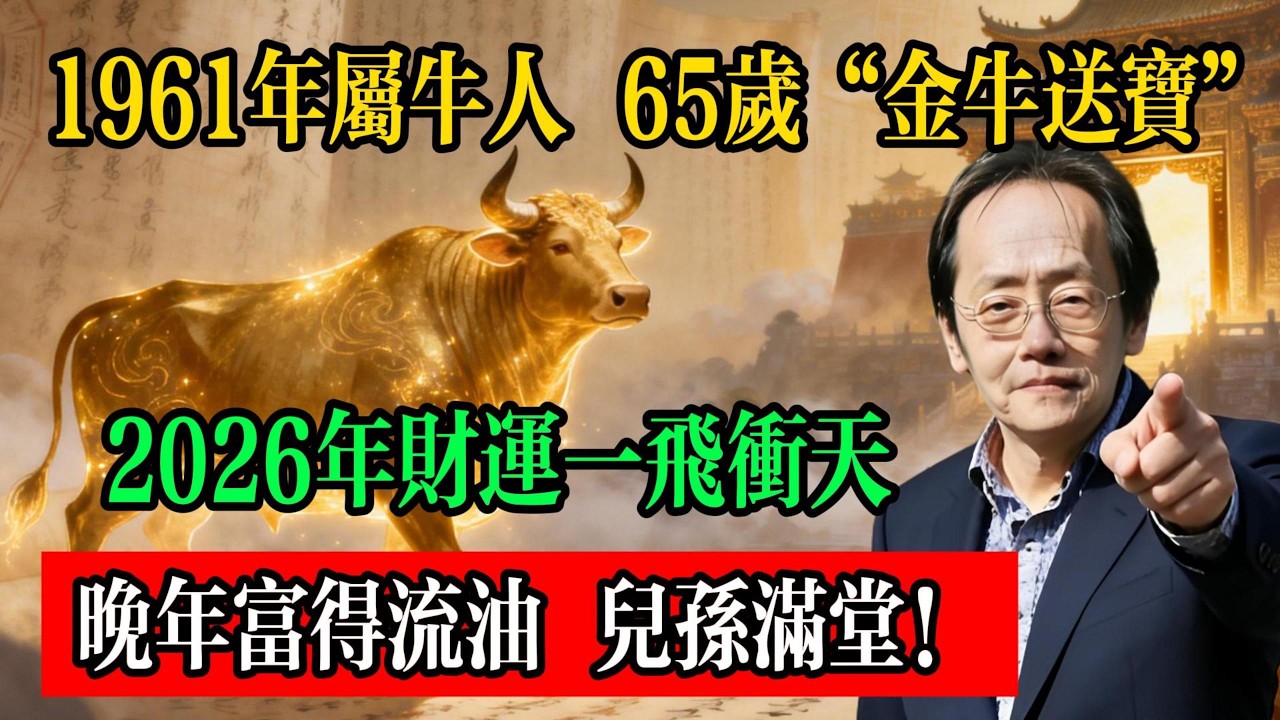 1961年屬牛人：65歲“金牛送寶”！2026年財運一飛沖天，晚年富得流油，兒孫滿堂！#屬牛運勢 #生肖牛 #2026運勢 #倪海厦 #生肖運勢 #易經智慧 #命理分析 #傳統文化 #風水命理