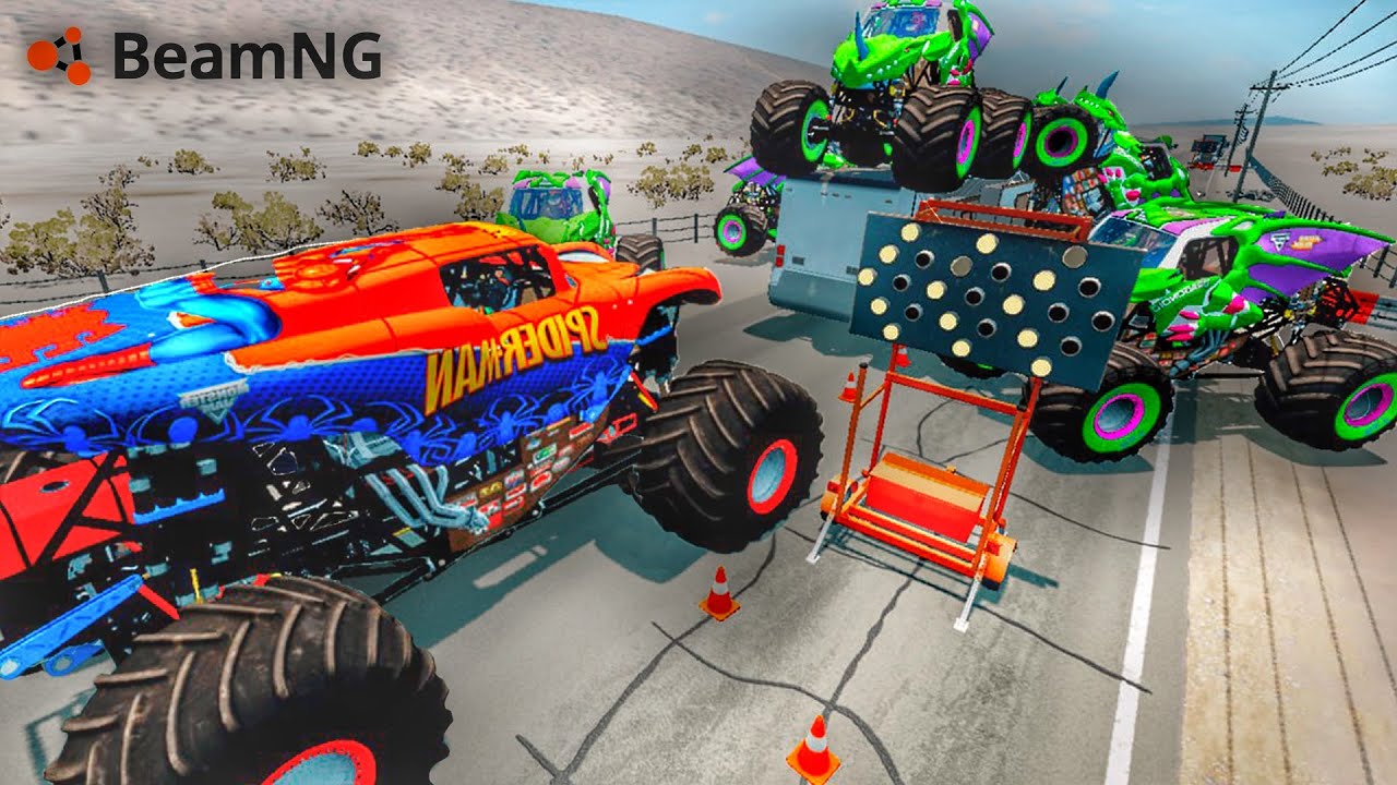 Spider Man Takes on Monster Jam Truck in Insane Stunt Showdown!