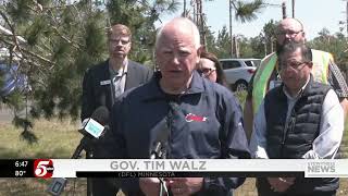 Walz surveys storm-damaged Bemidji and Beltrami County on Tuesday