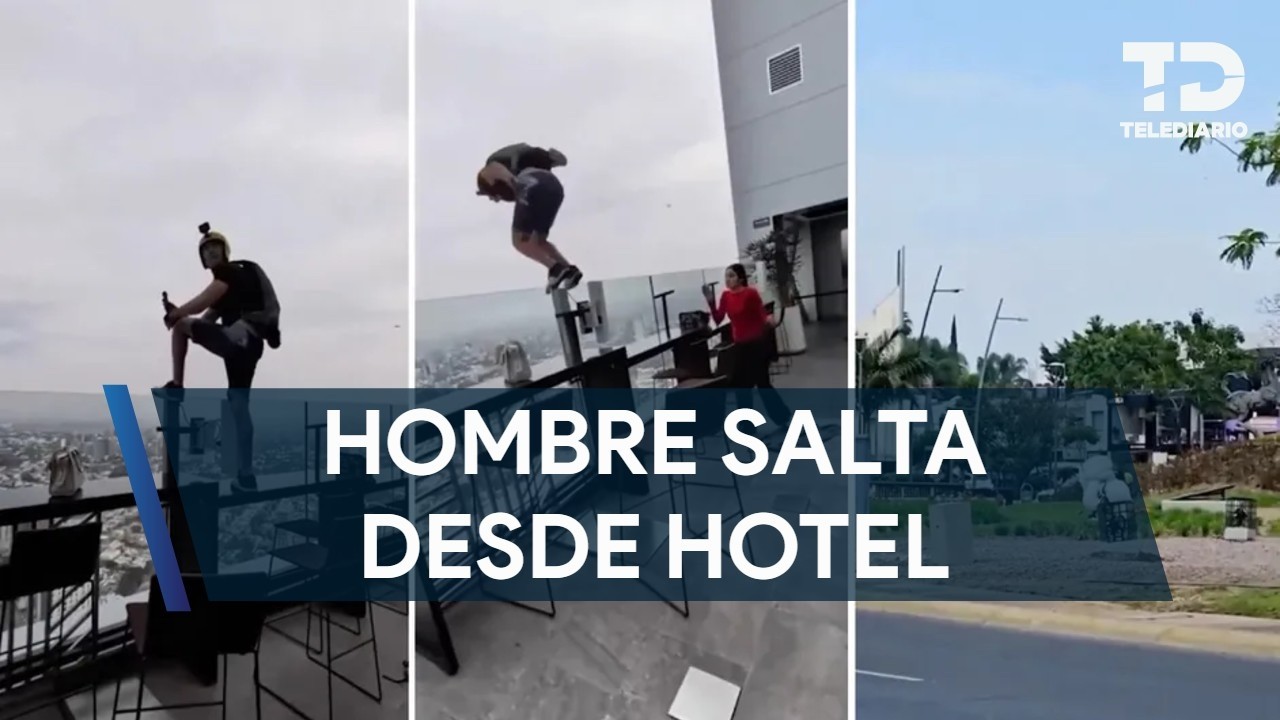 Hombre salta en paracaídas desde el hotel Riu en Guadalajara