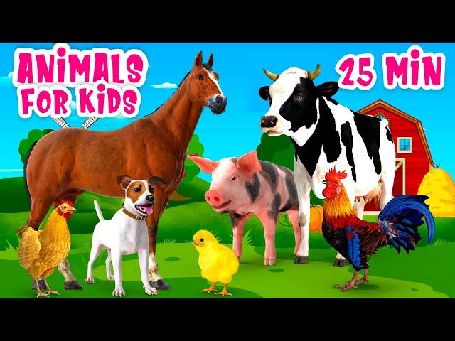 Animals for Kids 25 min Farm animal sound class=