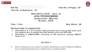 MCA 3RD SEM JAVA PROGRAMMING DEC 2020 | PTU