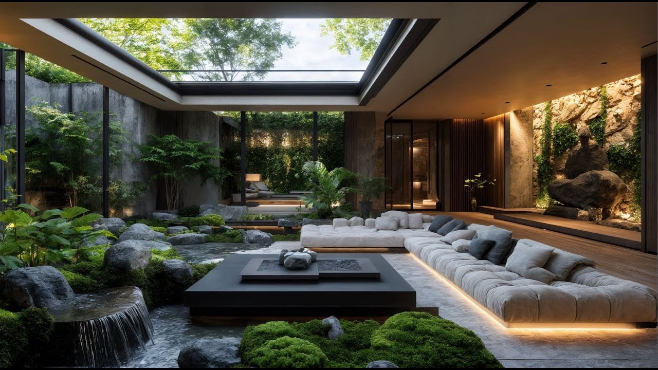 The Art of Green Living 2025 Indoor Garden Design with Black Stone Creating Inspiring Contrasts
