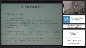 9.520 - 09/09/2015 - Class 01 - Prof. Tomaso Poggio: The Course at a Glance